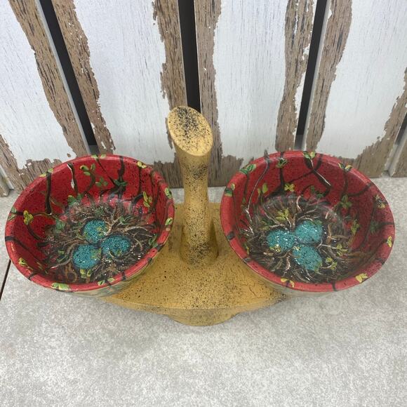 Vtg Kustom Kraft Black Walnut Spinning Serving Tray Mid Century Mod 2 Bowls - Picture 1 of 9